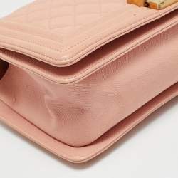 Pre Owned حقيبة شانيل بوي جلد كافيار مبطن وردي متوسط بقلاب