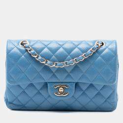 Pre Owned Chanel Blue Small Classic Caviar Double Flap
