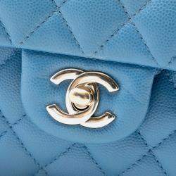 Pre Owned Chanel Blue Small Classic Caviar Double Flap