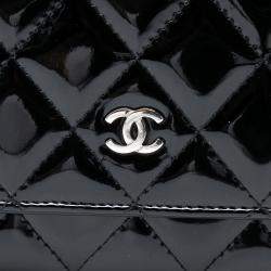 Pre Owned Chanel Black CC Quilted Patent Wallet On Chain