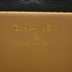 Pre Owned حقيبة شانيل فانيتي CC صغيرة مبطنة جلد حملان سوداء بسلسلة