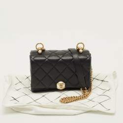Pre Owned حقيبة شانيل قلاب أكورديون لؤلؤ سي سي جلد مبطن سوداء صغيرة