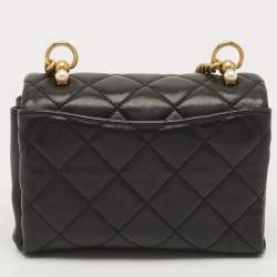 Pre Owned حقيبة شانيل قلاب أكورديون لؤلؤ سي سي جلد مبطن سوداء صغيرة