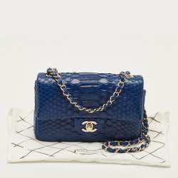 Pre Owned Chanel Classic New Mini Blue Python Flap Bag