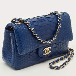 Pre Owned Chanel Classic New Mini Blue Python Flap Bag