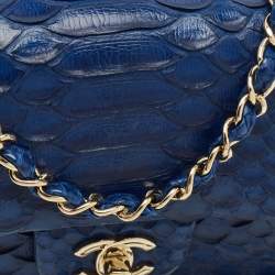 Pre Owned Chanel Classic New Mini Blue Python Flap Bag
