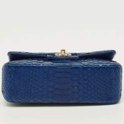 Pre Owned Chanel Classic New Mini Blue Python Flap Bag