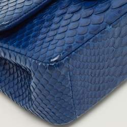 Pre Owned Chanel Classic New Mini Blue Python Flap Bag