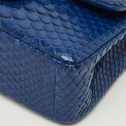 Pre Owned Chanel Classic New Mini Blue Python Flap Bag