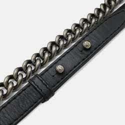 Pre Owned حقيبة كتف شانيل بوي شانيل 25 خياطة برية ماتيلس كو كو مارك سلسلة جلد العجل الناعم أسود