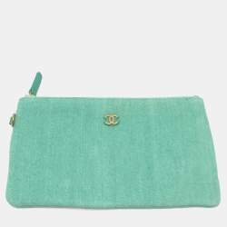 Pre Owned حقيبة شانيل ماتيلاسي شانيل 22 سلسلة كتف/يد صغيرة جينز تركواز وأخضر