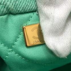 Pre Owned حقيبة شانيل ماتيلاسي شانيل 22 سلسلة كتف/يد صغيرة جينز تركواز وأخضر