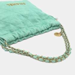 Pre Owned حقيبة شانيل ماتيلاسي شانيل 22 سلسلة كتف/يد صغيرة جينز تركواز وأخضر