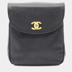 Pre Owned Chanel Coco Mark Backpack Bag In Calfskin Leather Cowhide Black