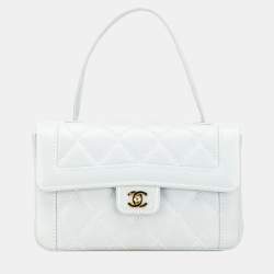 Pre Owned Chanel Coco Mark Wild Stitch Handbag In Light Blue Lambskin