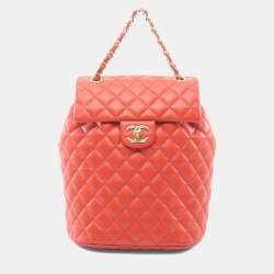 Pre Owned Chanel Matelasse Rucksack Leather Orange