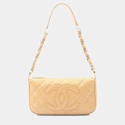 Pre Owned Chanel Matelasse Shoulder Bag In Caviar Grained Calfskin Beige