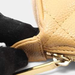 Pre Owned Chanel Matelasse Shoulder Bag In Caviar Grained Calfskin Beige