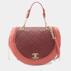 Pre Owned حقيبة كتف شانيل ماتيلاسي جلد الحمل بورودو وأورانج