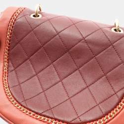 Pre Owned حقيبة كتف شانيل ماتيلاسي جلد الحمل بورودو وأورانج