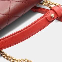 Pre Owned حقيبة كتف شانيل ماتيلاسي جلد الحمل بورودو وأورانج