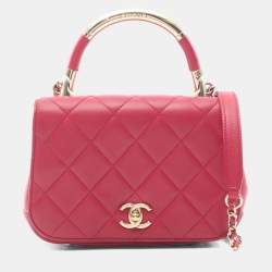 Pre Owned Chanel Red Lambskin Leather Shoulder Bag 