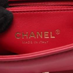 Pre Owned Chanel Red Lambskin Leather Shoulder Bag 