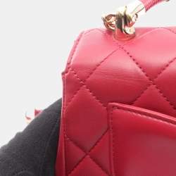 Pre Owned Chanel Red Lambskin Leather Shoulder Bag 