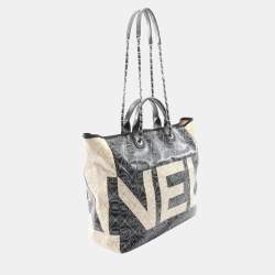 Pre Owned Chanel Coco Mark Camellia Tote Bag Coated Canvas And Leather Black Beige