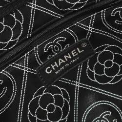 Pre Owned Chanel Coco Mark Camellia Tote Bag Coated Canvas And Leather Black Beige