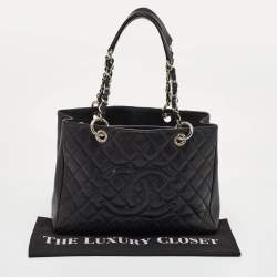 Pre Owned Chanel Black Quilted Caviar Leather GST Shopper Tote