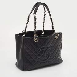 Pre Owned Chanel Black Quilted Caviar Leather GST Shopper Tote