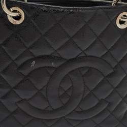 Pre Owned Chanel Black Quilted Caviar Leather GST Shopper Tote