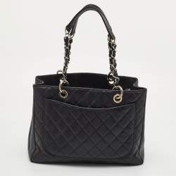 Pre Owned Chanel Black Quilted Caviar Leather GST Shopper Tote
