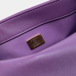 Pre Owned Chanel Purple Mini Lambskin Triple Chain Full Flap