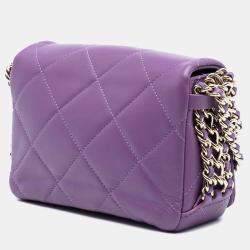Pre Owned Chanel Purple Mini Lambskin Triple Chain Full Flap