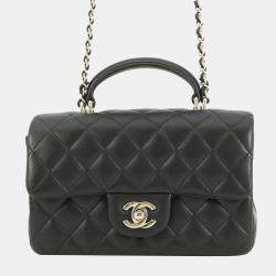 Pre Owned Chanel Black Mini Rectangular Classic Lambskin Top Handle Flap