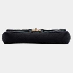 Pre Owned حقيبة شانييل فلاپ جويل الثمينة ساتان مبطن أسود شرق غرب