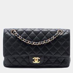 Pre Owned Chanel Black Medium Classic Caviar Double Flap