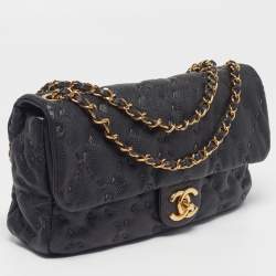 Pre Owned حقيبة شانيل كلاسيك شرق/غرب جلد كافيار مبطن بخياطة وحشية سوداء قلاب