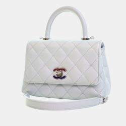 Pre Owned حقيبة شانيل زرقاء صغيرة جدًّا قزحية جلد كافيار قوس قزح CC كوكو بمقبض علوي