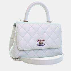 Pre Owned حقيبة شانيل زرقاء صغيرة جدًّا قزحية جلد كافيار قوس قزح CC كوكو بمقبض علوي