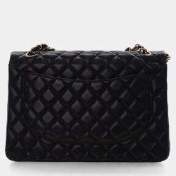 Pre Owned Chanel Maxi Black Lambskin Classic Double Flap Bag