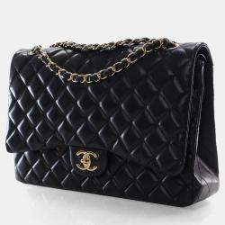 Pre Owned Chanel Maxi Black Lambskin Classic Double Flap Bag