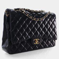 Pre Owned Chanel Maxi Black Lambskin Classic Double Flap Bag