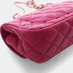 مملوكة مسبقًا حقيبة شانيل كلاسيك مستطيلة بمقبض علوي جلد حمل وردية ببلورات صغيرة