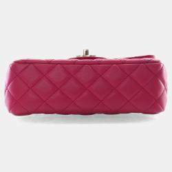 مملوكة مسبقًا حقيبة شانيل كلاسيك مستطيلة بمقبض علوي جلد حمل وردية ببلورات صغيرة