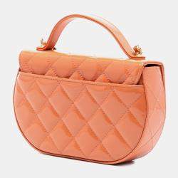 Pre Owned Chanel Orange CC Quilted Patent Top Handle Phone Holder With Chain