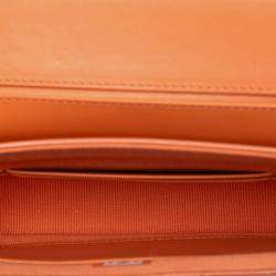 Pre Owned Chanel Orange CC Quilted Patent Top Handle Phone Holder With Chain