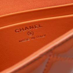 Pre Owned Chanel Orange CC Quilted Patent Top Handle Phone Holder With Chain
